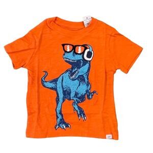 NWT GAP Toddler Orange W/Blue Dinosaur Flip Glasses Graphic Crew T-Shirt